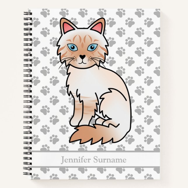 Carnet Chat Birman/Ragdoll Tabby Point Rouge & Texte Pers (Devant)