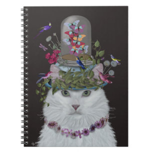 Carnet Chat blanc avec cloche papillon