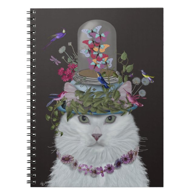 Carnet Chat blanc avec cloche papillon (Devant)