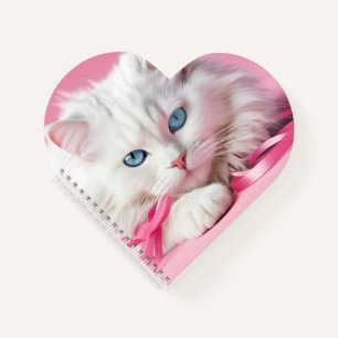 Carnet Chat Blanc Avec Rubans Roses