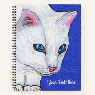 Carnet Chat blanc Bleu clair yeux Étincelant Bleu profond