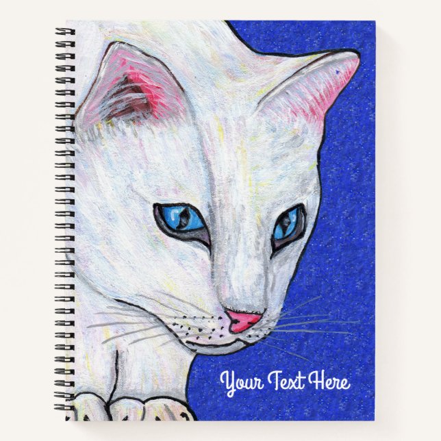Carnet Chat blanc Bleu clair yeux Étincelant Bleu profond (Devant)