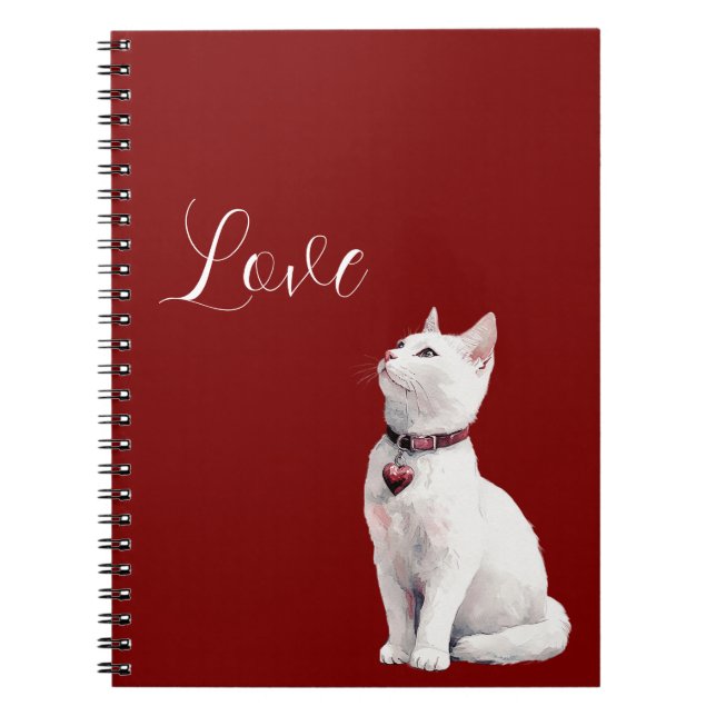 Carnet Chat blanc Chien du coeur rouge (Devant)