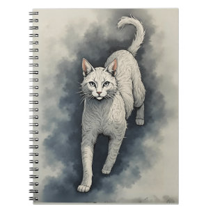 Carnet Chat blanc dans un style de dessin à l'encre chino