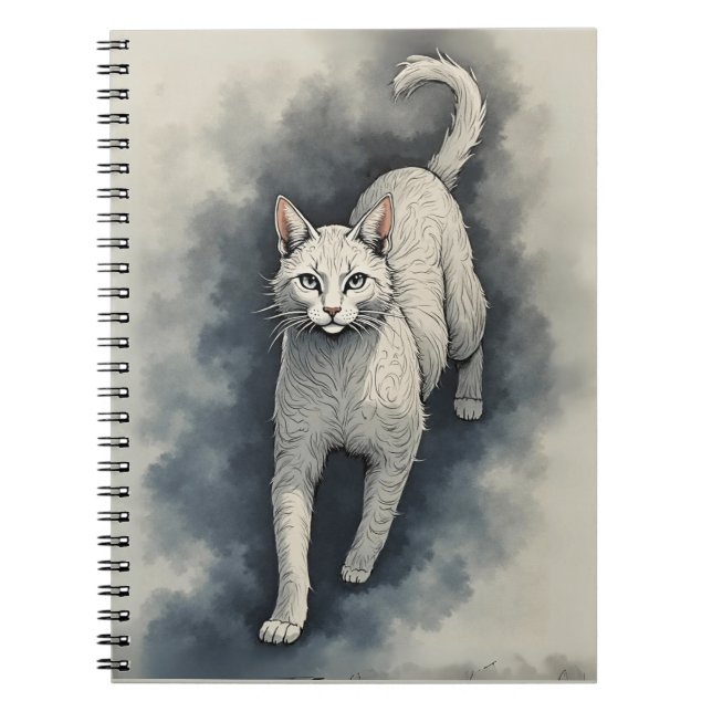 Carnet Chat blanc dans un style de dessin à l'encre chino (Devant)