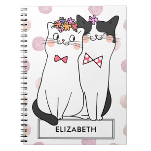 Carnet Chat Blanc Féminin avec Motif de Points Colorés Aq