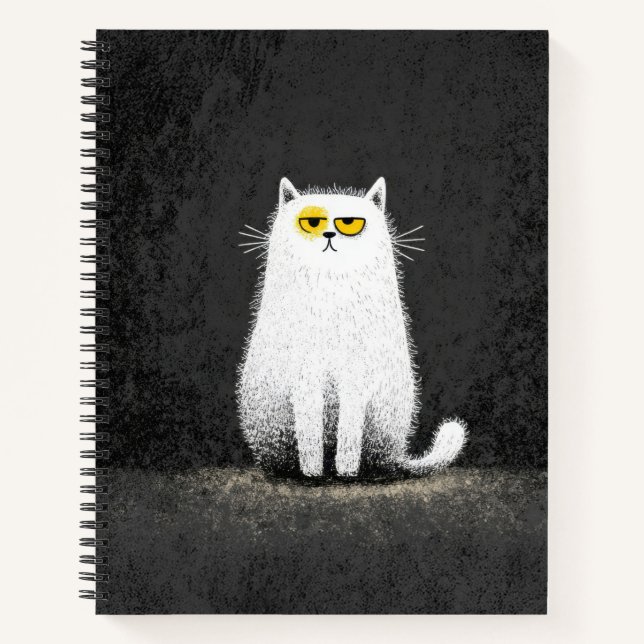 Carnet Chat Blanc Grincheux – Drôle d'Art Minimal de Chat (Devant)