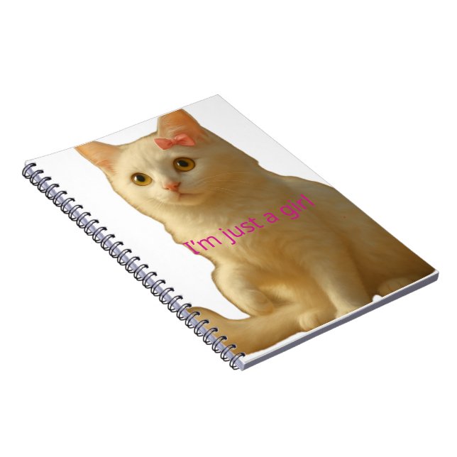 Carnet Chat Blanc Mignon "Je Suis Qu'une Fille" Esthétiqu (Côté Droit)