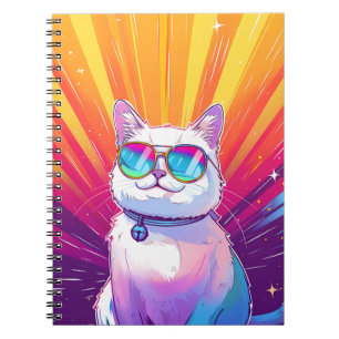 Carnet Chat blanc portant des lunettes de soleil