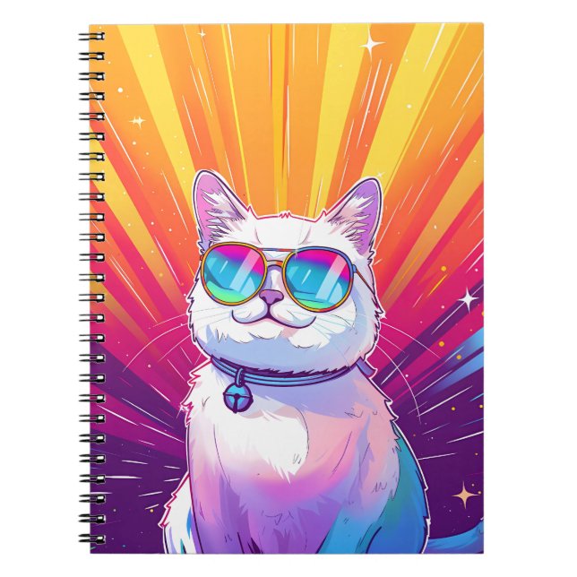 Carnet Chat blanc portant des lunettes de soleil (Devant)