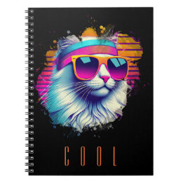 Carnet Chat blanc rétro avec lunettes de soleil orange
