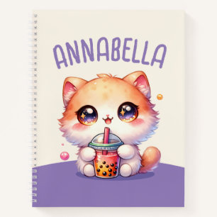 Carnet Chat Boire Boba Cute Bubble Thé