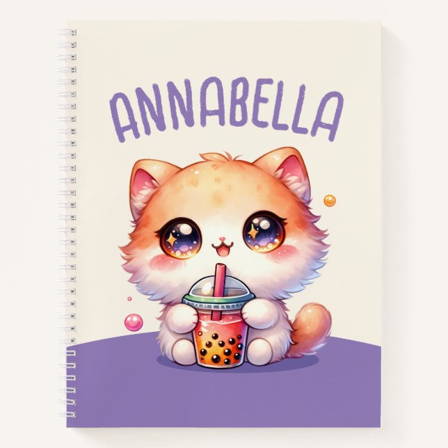 Carnet Chat Boire Boba Cute Bubble Thé (Devant)