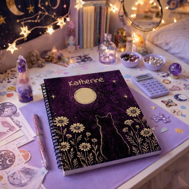 Carnet Chat céleste personnalisé Lune Violet (Créateur téléchargé)