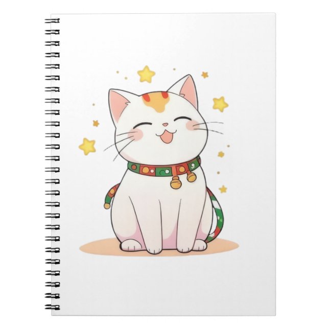 Carnet Chat Chanceux avec Design Kawaii Étoiles (Devant)