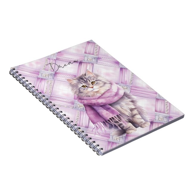 Carnet Chat Cosy Écharpe violette hiver (Côté Droit)