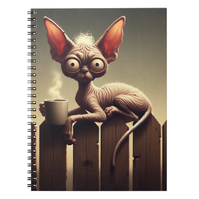 CARNET CHAT CRAZÉ AVEC TASSE DE CAFÉ SUR LA CLÔTURE (Devant)