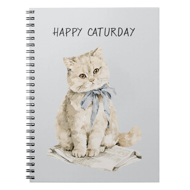 Carnet Chat crème arc bleu Caturday (Devant)