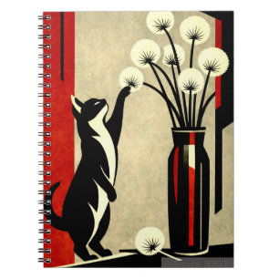 Carnet Chat curieux et pissenlits – Style Art Déco