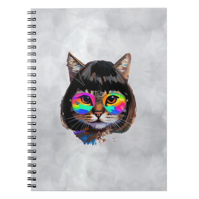 Carnet Chat dans une perruque + Lunettes de soleil (Peint (Devant)