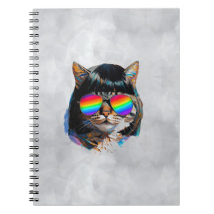 Carnet Chat dans une perruque + Lunettes de soleil (Peint