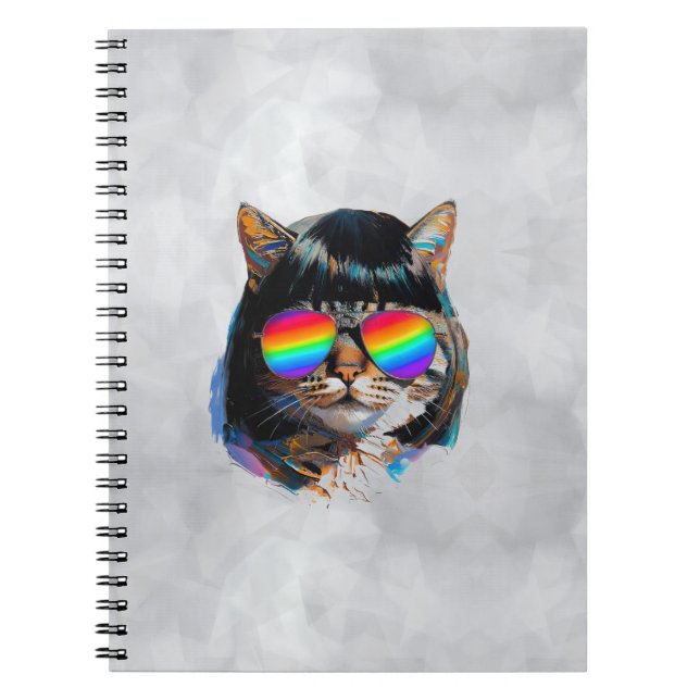 Carnet Chat dans une perruque + Lunettes de soleil (Peint (Devant)