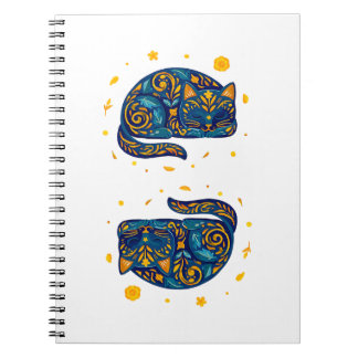 Carnet Chat d'art populaire en bleu