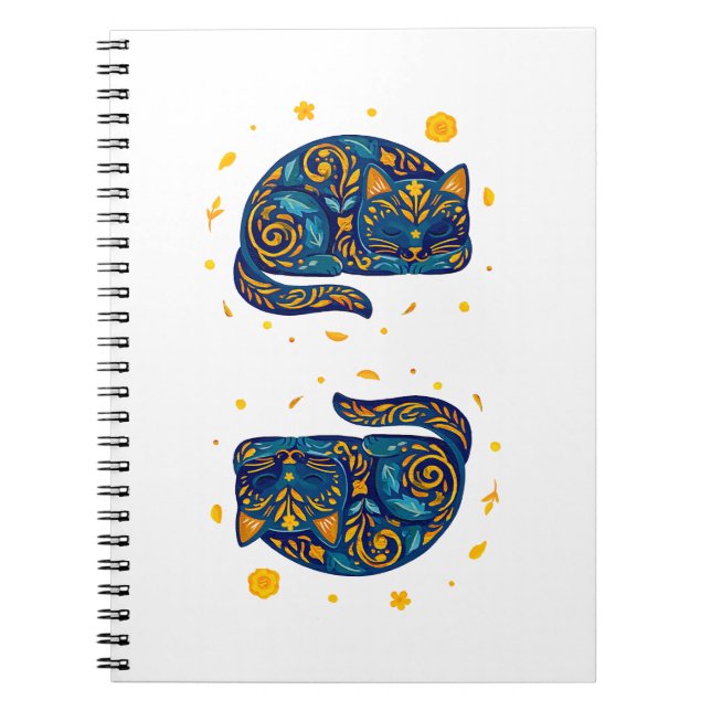 Carnet Chat d'art populaire en bleu (Devant)