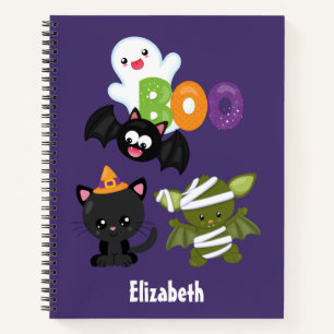 Carnet Chat de Cute Halloween, bat, mummy et ghost