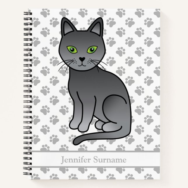 Carnet Chat de dessin animé mignon bleu russe & Texte per (Devant)