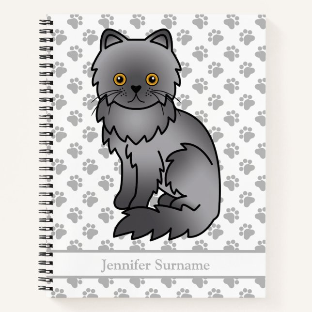 Carnet Chat de dessin animé mignon persan bleu & texte pe (Devant)