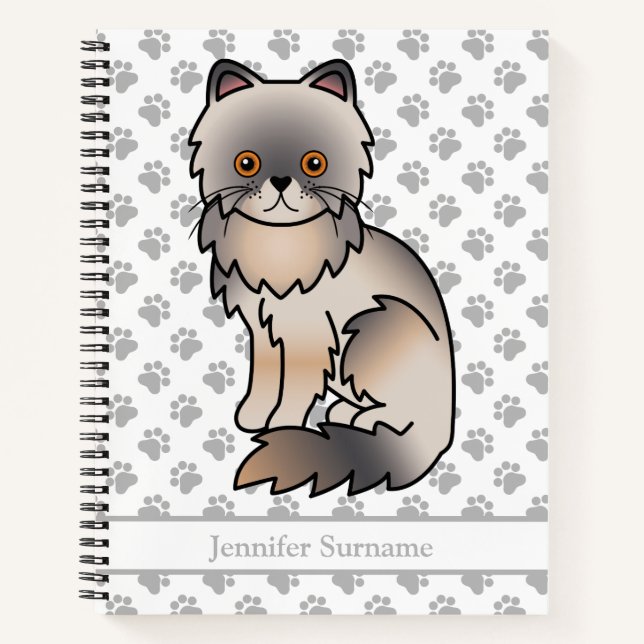 Carnet Chat de dessin animé mignon persan crème bleu & te (Devant)
