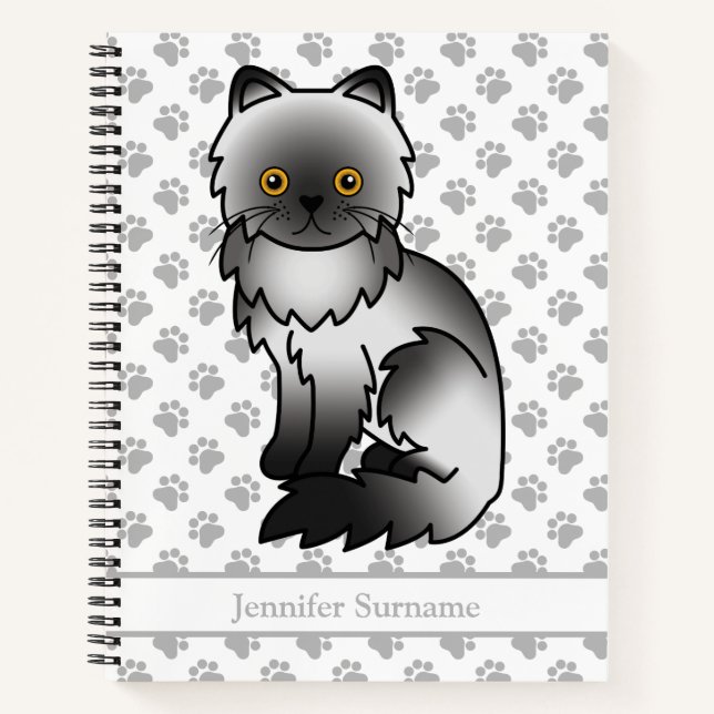 Carnet Chat de dessin animé mignon persan fumée & texte p (Devant)