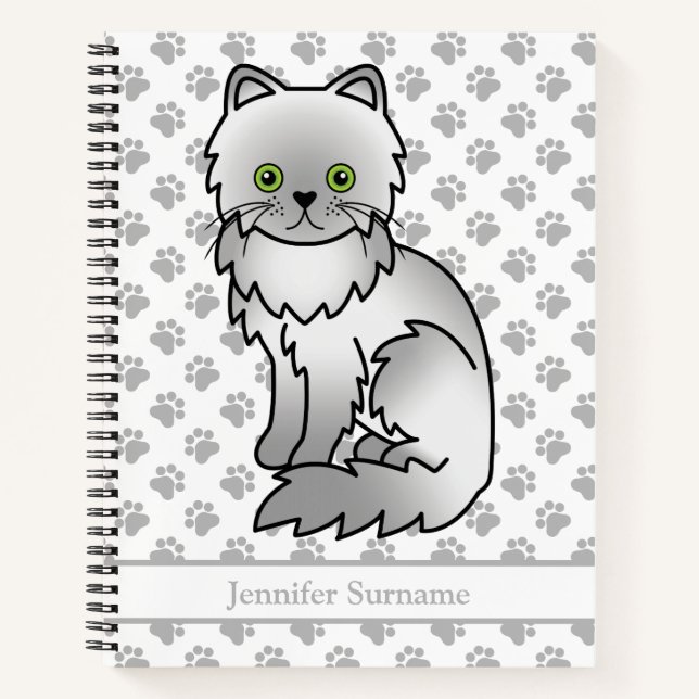 Carnet Chat de dessin animé persan gris Chinchilla & Text (Devant)