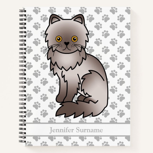 Carnet Chat de dessin animé persan lilas mignon & texte p (Devant)