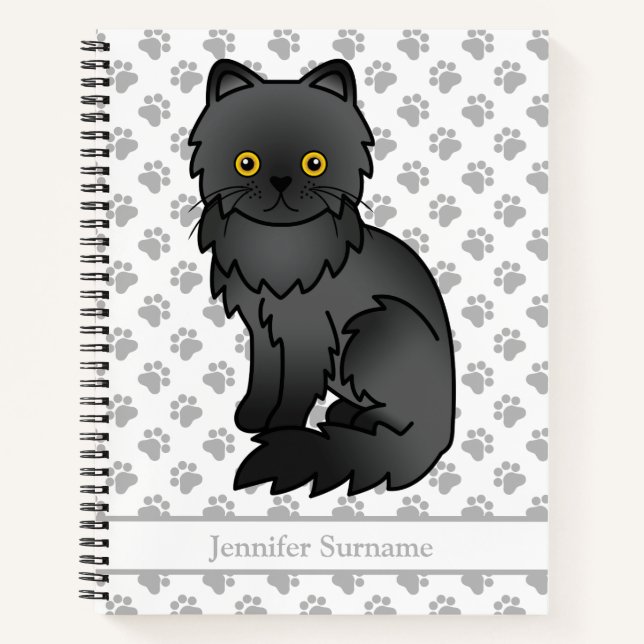 Carnet Chat de dessin animé persan noir mignon & Texte pe (Devant)