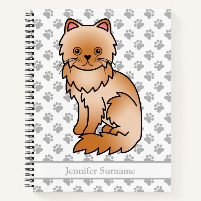 Carnet Chat de dessin animé persan rouge mignon & Texte p (Devant)