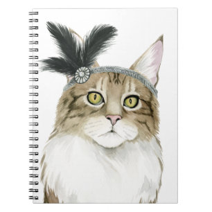 Carnet Chat de Downton orné avec des plumes
