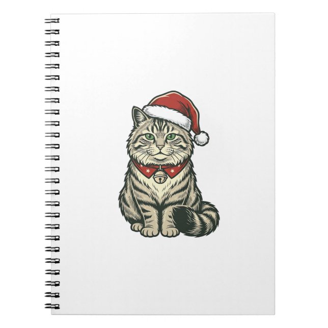 Carnet Chat de Noël Chapeau de Père Noël Dessin de Gravur (Devant)