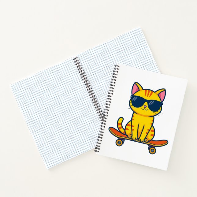Carnet Chat de skateboard cool portant des lunettes de so (Intérieur)