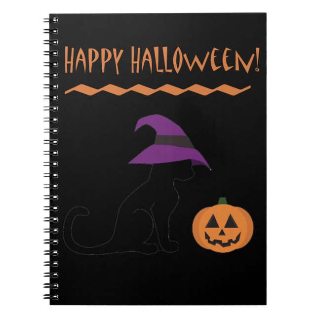 Carnet Chat de sorcière d'Halloween et Citrouille (Devant)