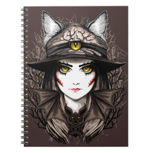 Carnet Chat de sorcière Halloween Déplaisant Portrait mig