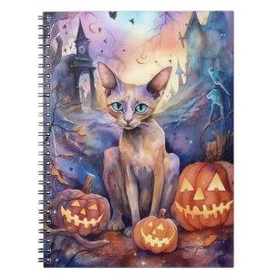 Carnet Chat d'Halloween Abyssinian avec la peur Citrouill