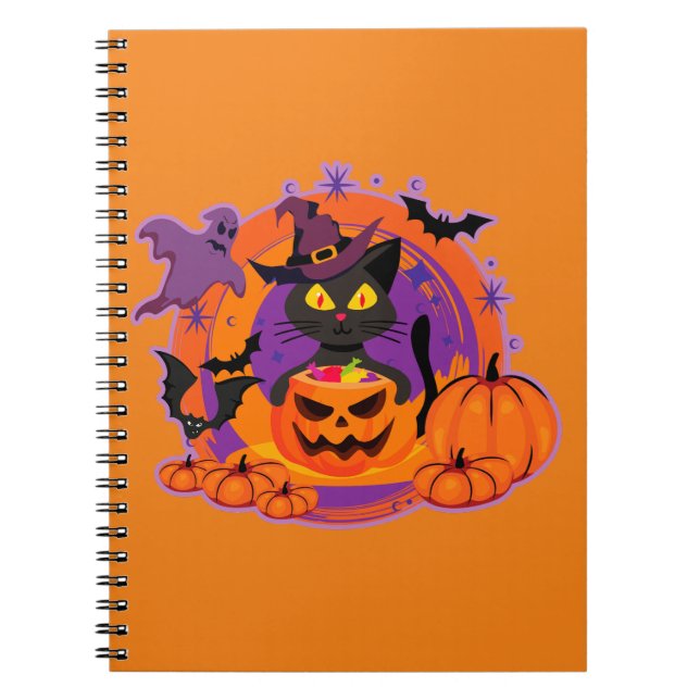 Carnet Chat D'Halloween Et Citrouilles (Devant)