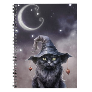 Carnet Chat d'Halloween noir portant un Casquette de sorc
