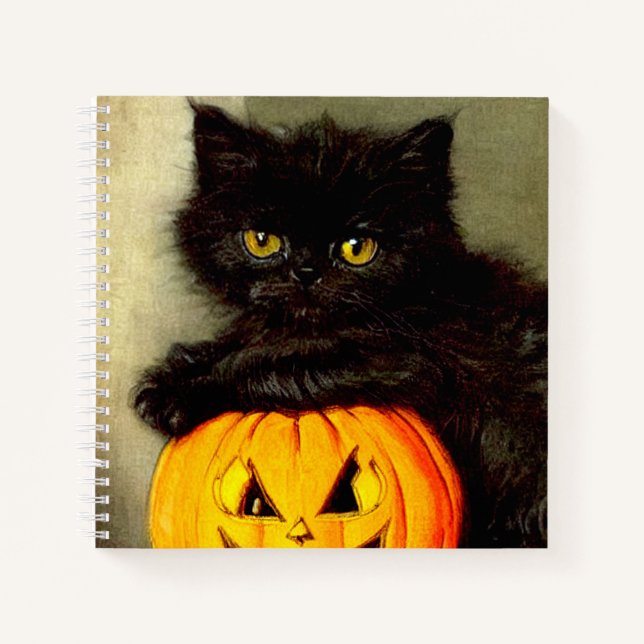 Carnet Chat d'Halloween vintage et lanterne Jack-o’ (Devant)