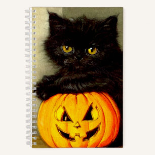 Carnet Chat d'Halloween vintage et lanterne Jack-o’