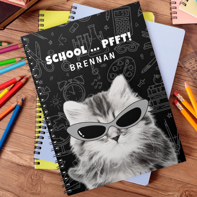 Carnet Chat drôle avec lunettes de soleil Retour à l'écol (Available in lined, graph, sketch, etc.  Also comes in multiple types and sizes. Pfft!)