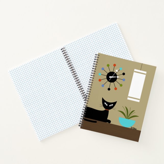 Carnet Chat du milieu du siècle avec ballons (Intérieur)