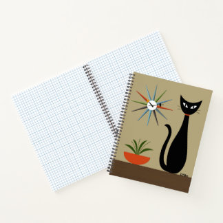 Carnet Chat du milieu du siècle avec horloge Starburst